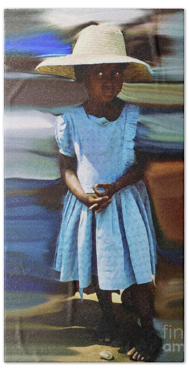 Diane Berry Bath Towel featuring the painting Haitian Clinic Child Klinik Ayisyen an pitit by Diane E Berry