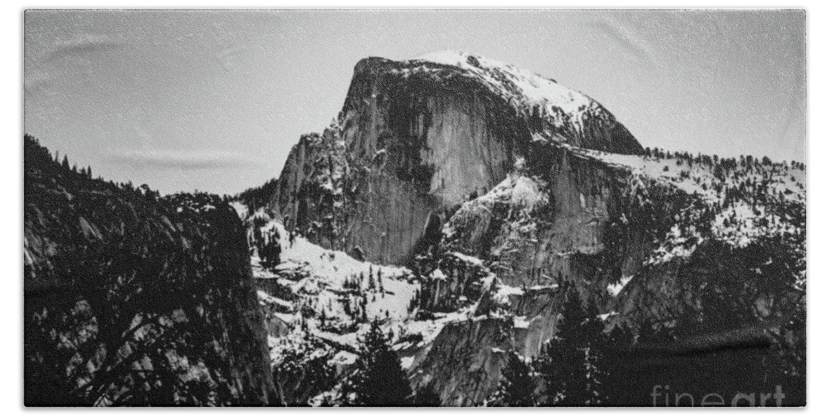 Landscape Hand Towel featuring the photograph Half Dome Aglow, Black and White by Adam Morsa