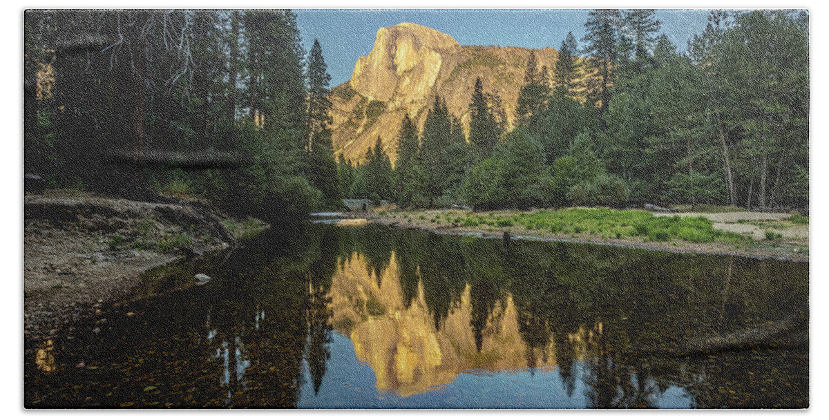 California Hand Towel featuring the photograph Half Dome from the Merced by Peter Tellone