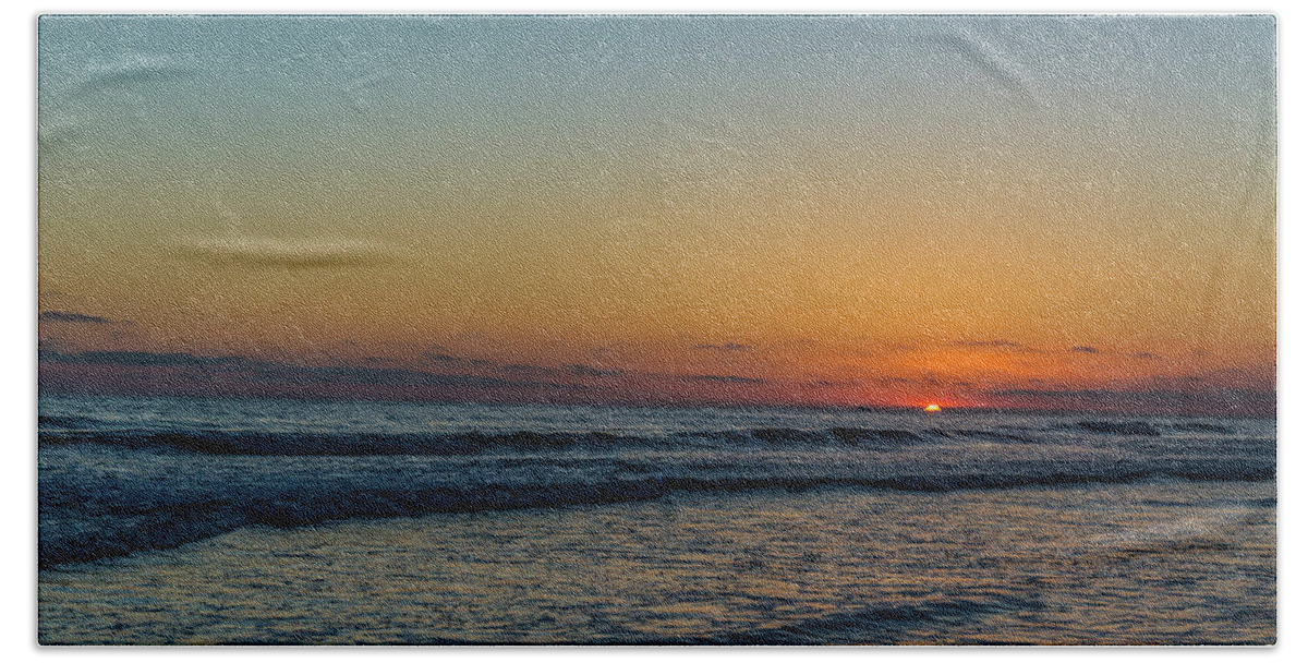 Seascape Scene Of Sunset On The Beach At Oceanside Hand Towel featuring the photograph Half Empty by Mark Joseph