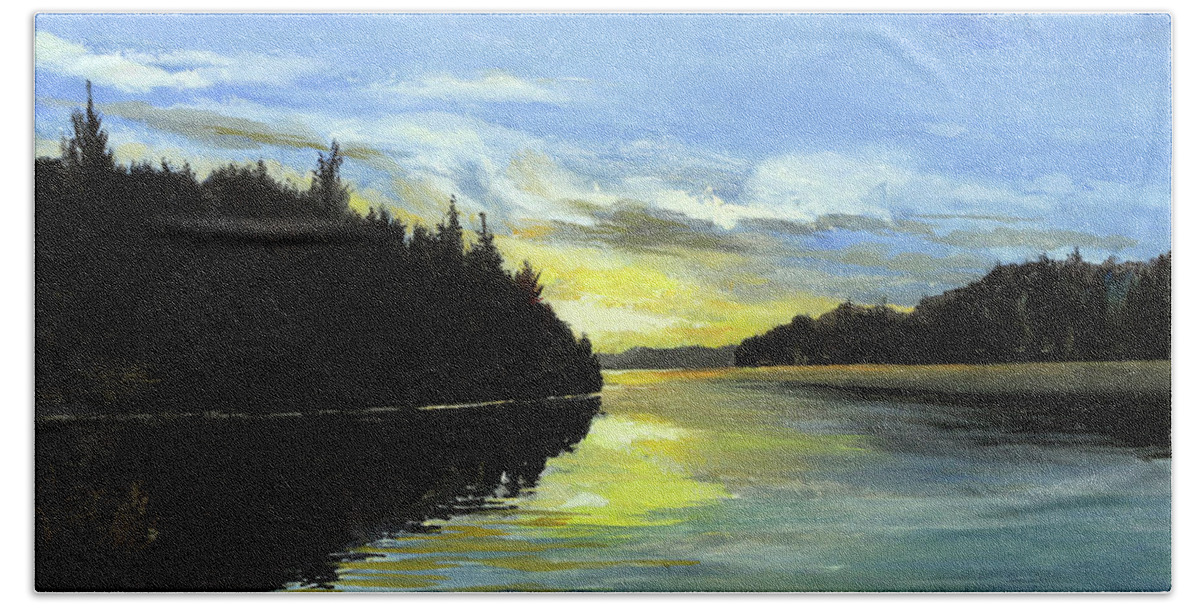 Water Bath Towel featuring the painting Haliburton Sunrise by William Band