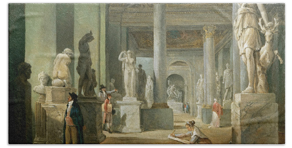 Hubert Robert Bath Towel featuring the painting Hall of Seasons at the Louvre by Hubert Robert