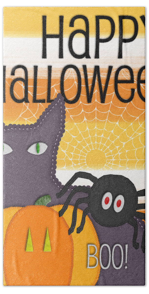 Happy Halloween Hand Towel featuring the digital art Halloween Friends- Art by Linda Woods by Linda Woods