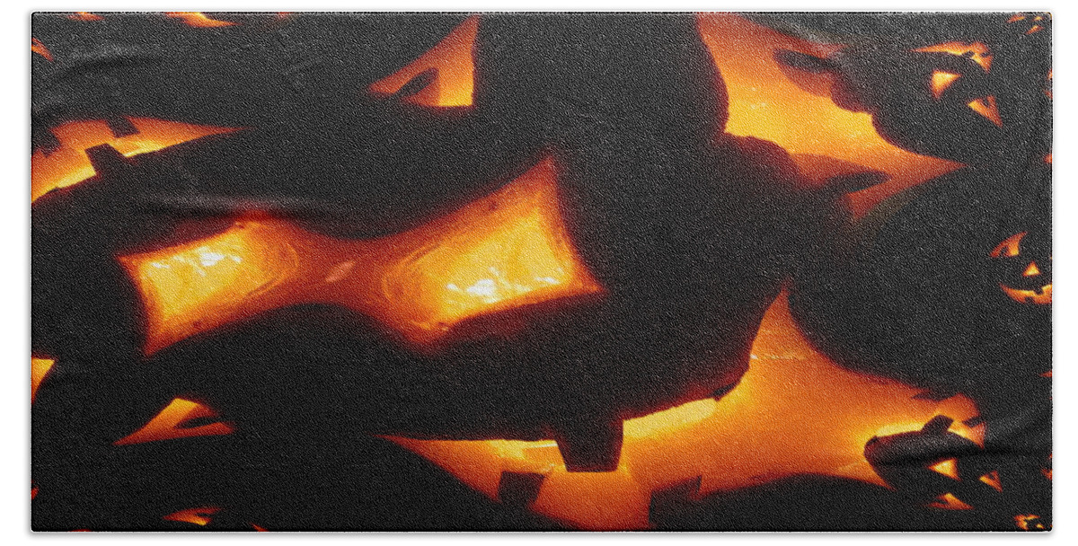 Night Bath Towel featuring the photograph Halloween Pumpkins Abstract by Martin Howard