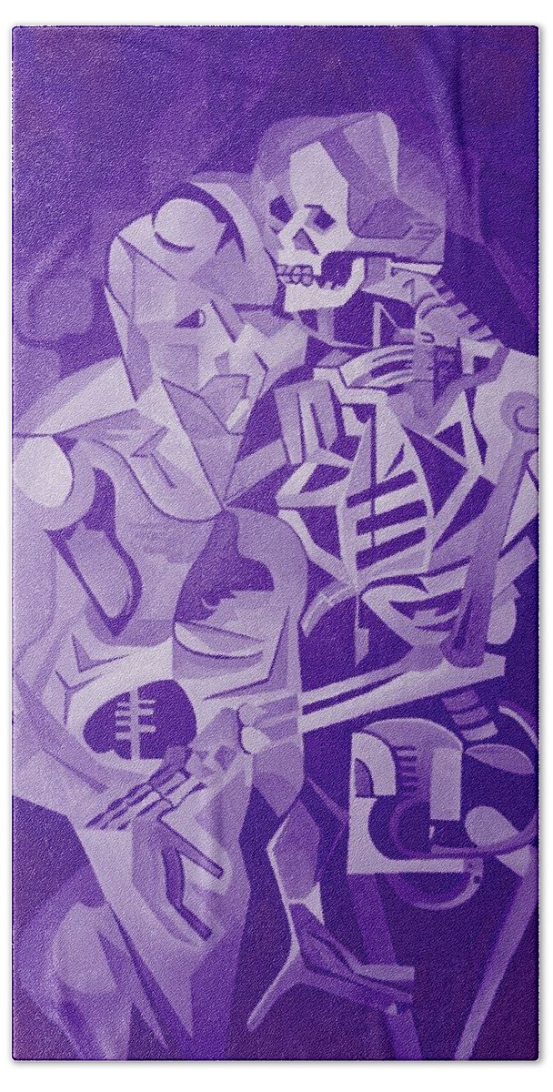 Cubism Bath Towel featuring the digital art Halloween Skeleton Welcoming The Undead by Taiche Acrylic Art