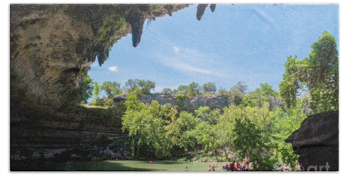 Hamilton Pool Bath Towel featuring the photograph Hamilton Pool Preserve is listed as one of the 10 Best Swimming Holes In Austin, Texas - Stock Image by Dan Herron