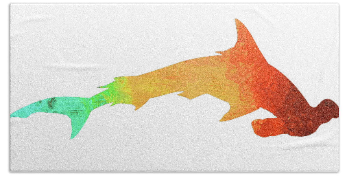 Blue Hand Towel featuring the painting Hammerhead Shark by Ken Figurski