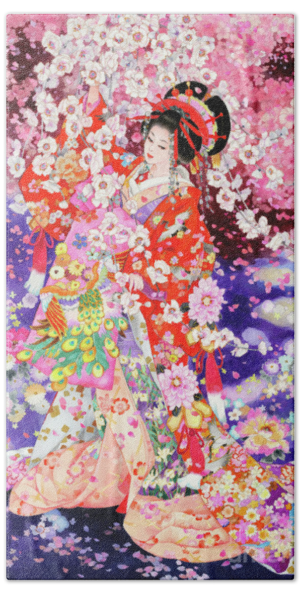Haruyo Morita Hand Towel featuring the painting Hanafubuki by MGL Meiklejohn Graphics Licensing