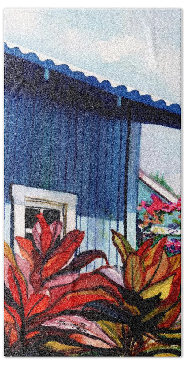 Kauai Art Bath Towel featuring the painting Hanapepe Town by Marionette Taboniar