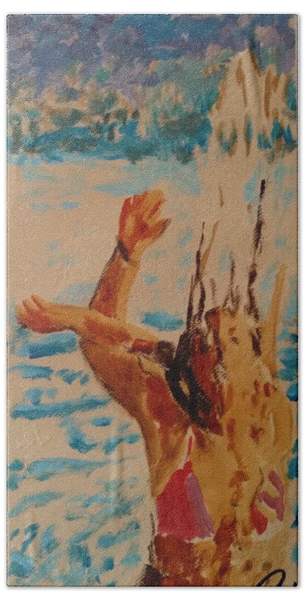Pose Hand Towel featuring the painting Hands up sketch IV by Bachmors Artist