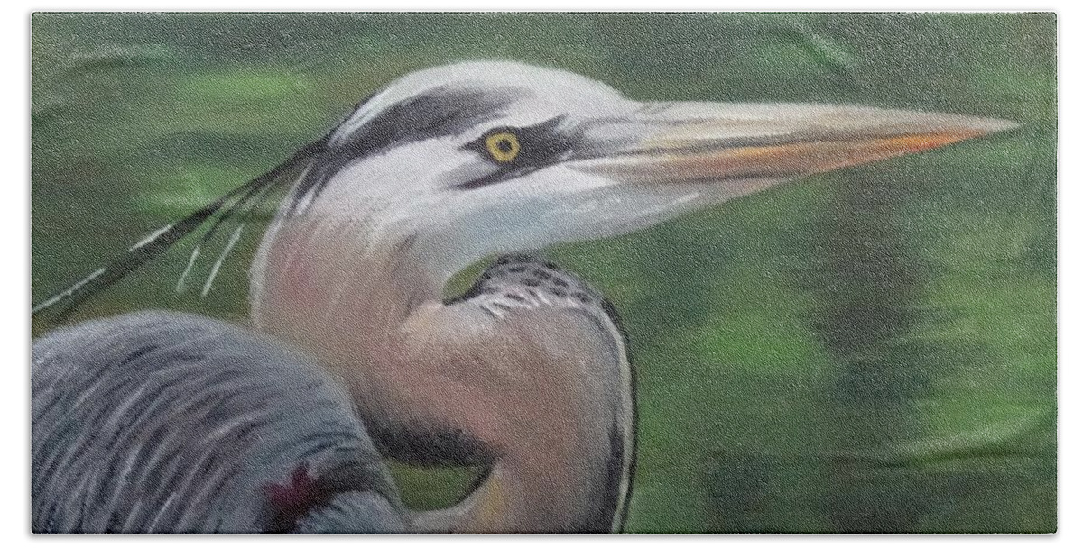 Birds Hand Towel featuring the painting Handsome Heron by Jill Ciccone Pike