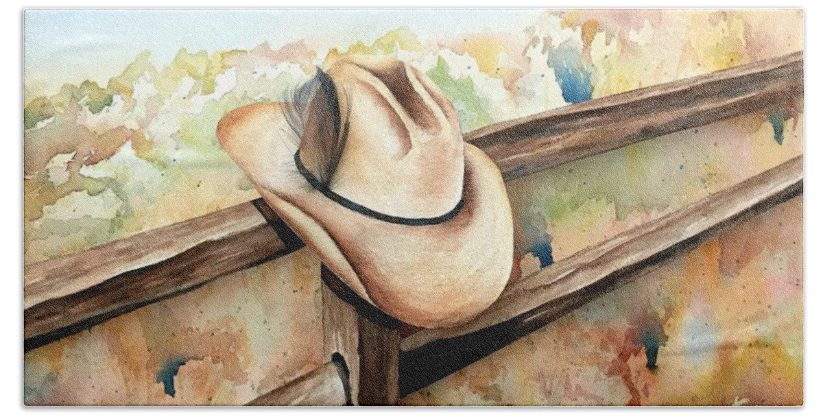 Cowboy Hat Bath Towel featuring the painting Hang em high by Lyn DeLano