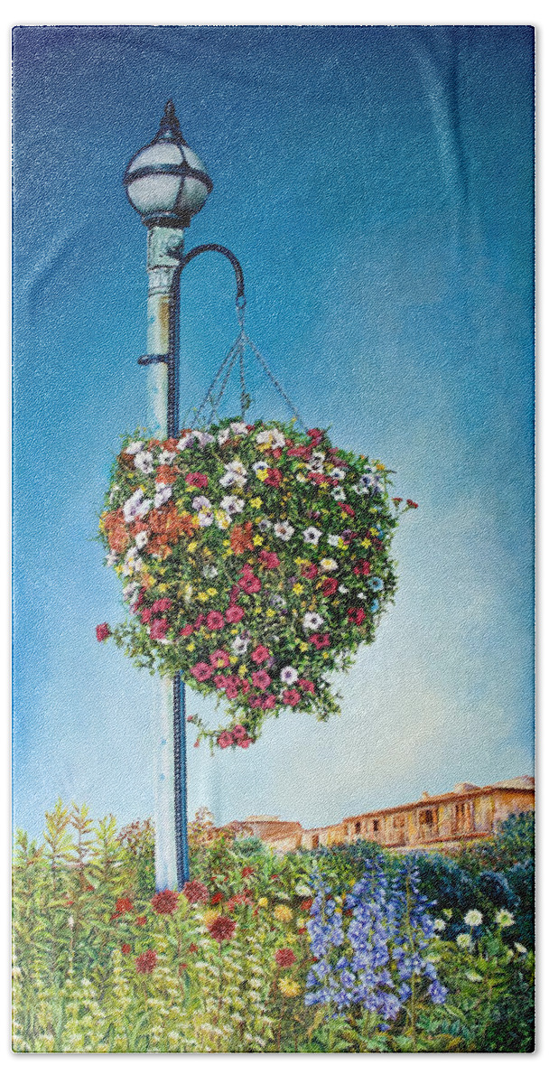 Wild Flowers Bath Towel featuring the painting Hanging Basket by Michelangelo Rossi