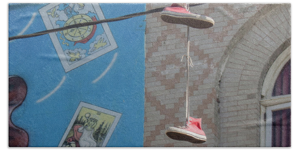 Shoes Hand Towel featuring the photograph Hanging Shoes by Cheryl Del Toro