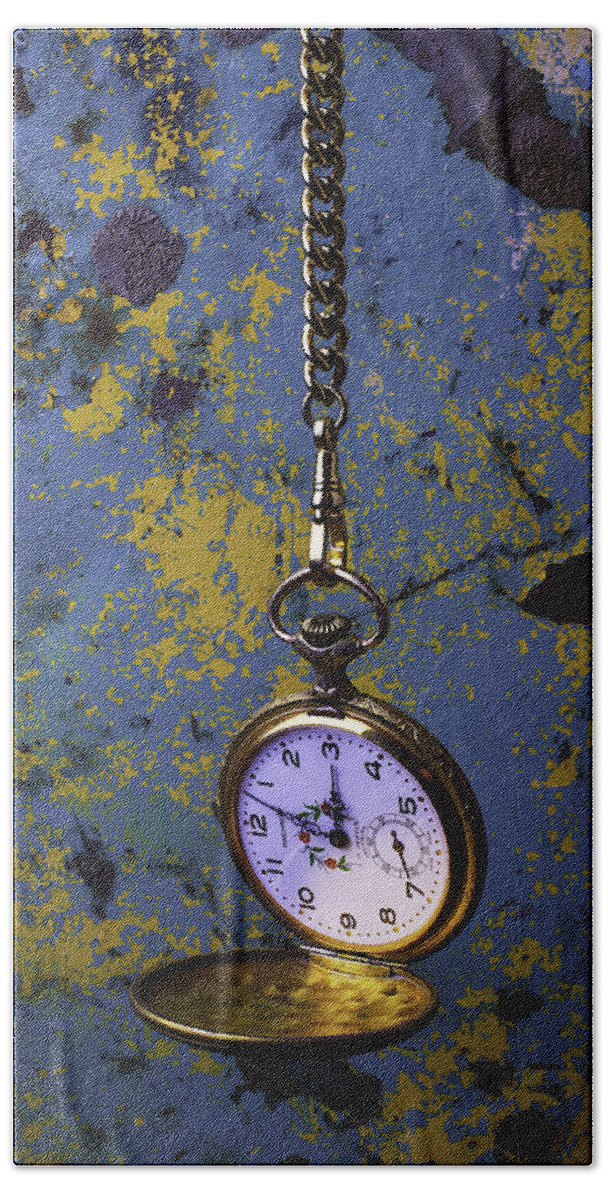 Gold Pocket Watch Hand Towel featuring the photograph Hanging Watch by Garry Gay
