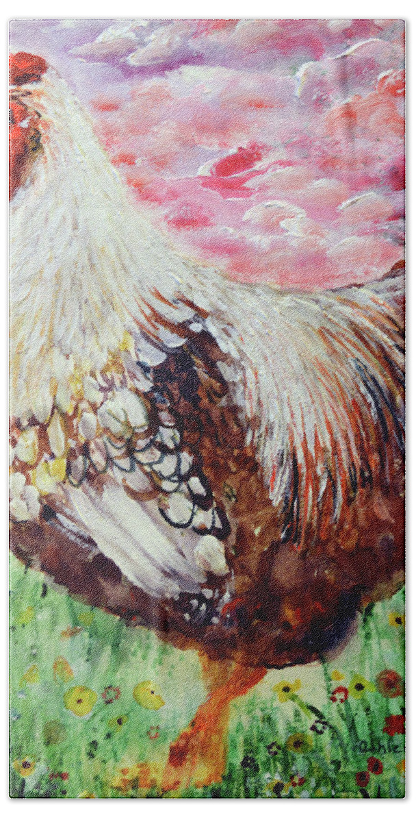 Happy Chicken Bath Towel featuring the painting Happy Chicken by Ashleigh Dyan Bayer
