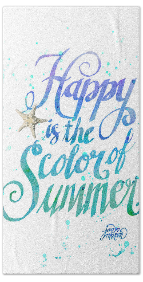 Happy Bath Towel featuring the drawing Happy is the Color of Summer by Jan Marvin #1 by Jan Marvin