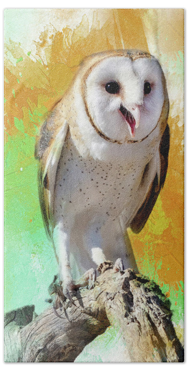 Owl Bath Towel featuring the photograph Happy Little Barn Owl by Barbara Manis