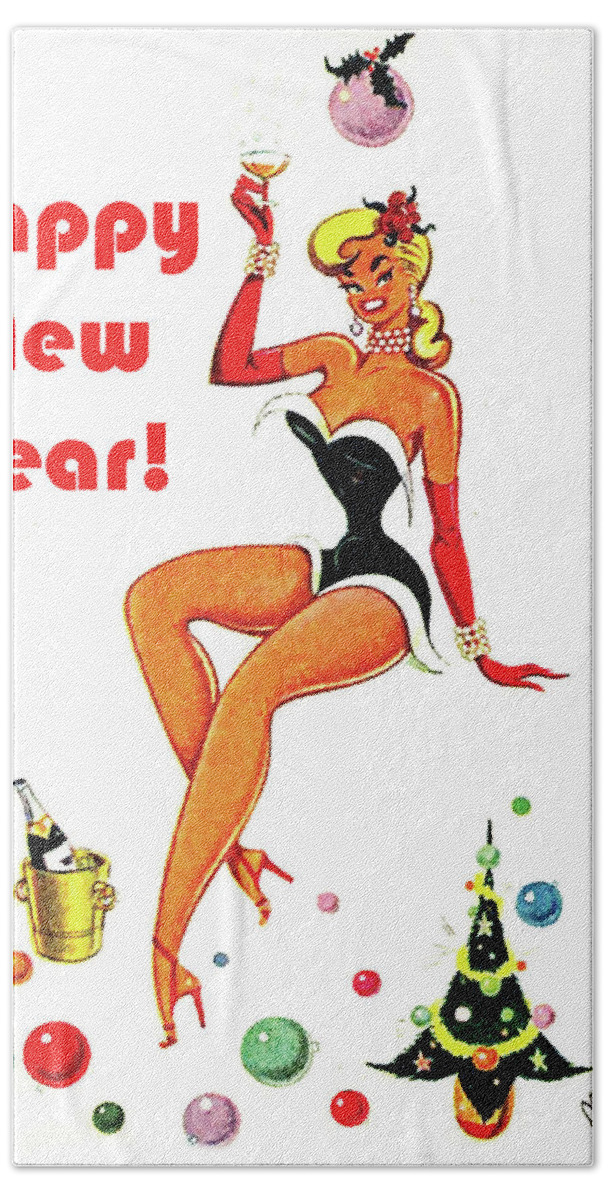 Happy New Year Hand Towel featuring the painting Happy New Year vintage postcard by Long Shot