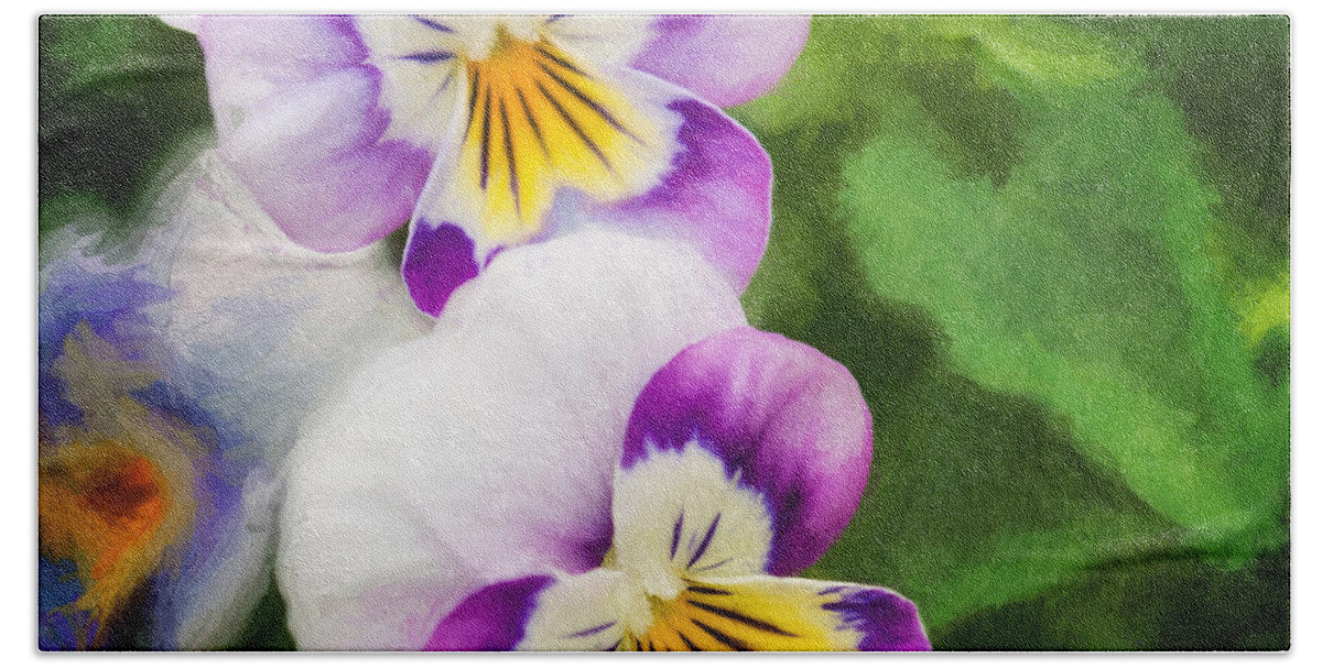 Pansies Hand Towel featuring the photograph Happy Pansey Faces by Mary Jo Allen