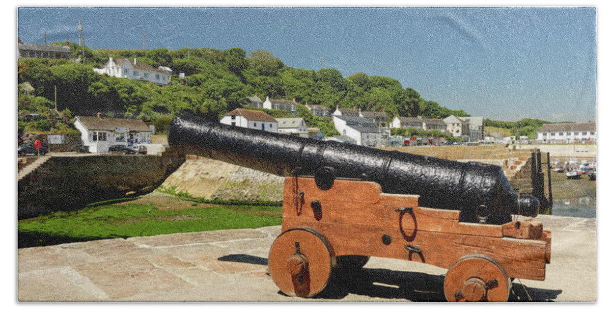 Britain Hand Towel featuring the photograph Harbour Gun - Porthleven by Rod Johnson