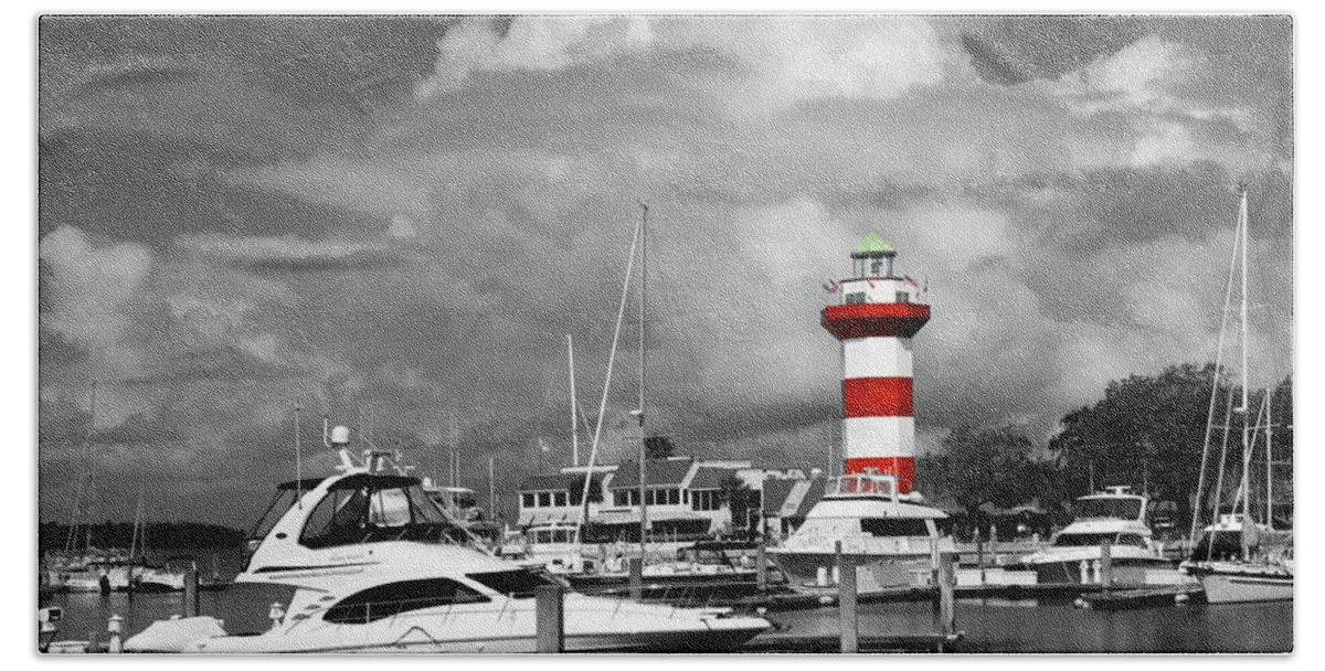 Lighthouse Hand Towel featuring the photograph Harbourtown Clouds by Jerry Griffin