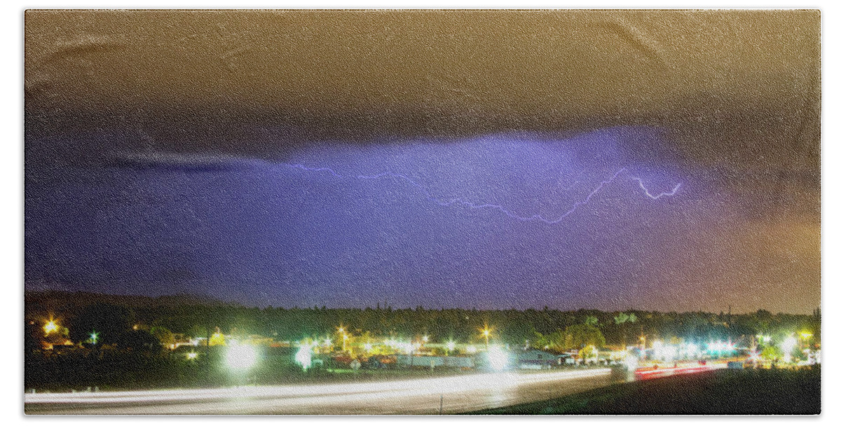 287 Bath Towel featuring the photograph Hard Rain Lightning Thunderstorm over Loveland Colorado by James BO Insogna