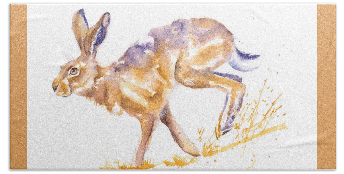 Hare Bath Towel featuring the painting Hare - Harebrained by Debra Hall