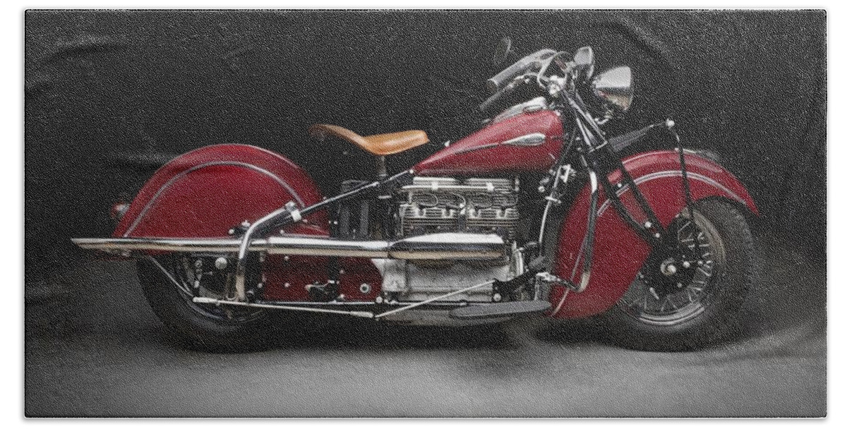 Harley Davidson Indian 441 Hand Towel featuring the photograph Harley Davidson Indian 441 by Mariel Mcmeeking