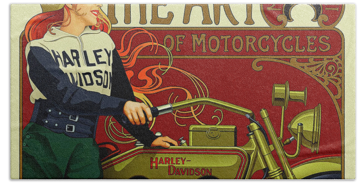 Harley Bath Towel featuring the digital art Harley Poster 1917 by Steven Parker