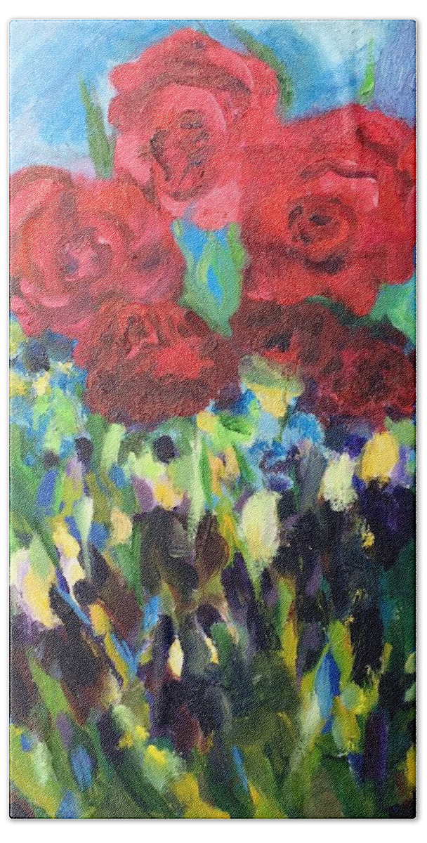 Oil Painting Roses Bath Towel featuring the painting Harmony of Roses by Judy Dimentberg
