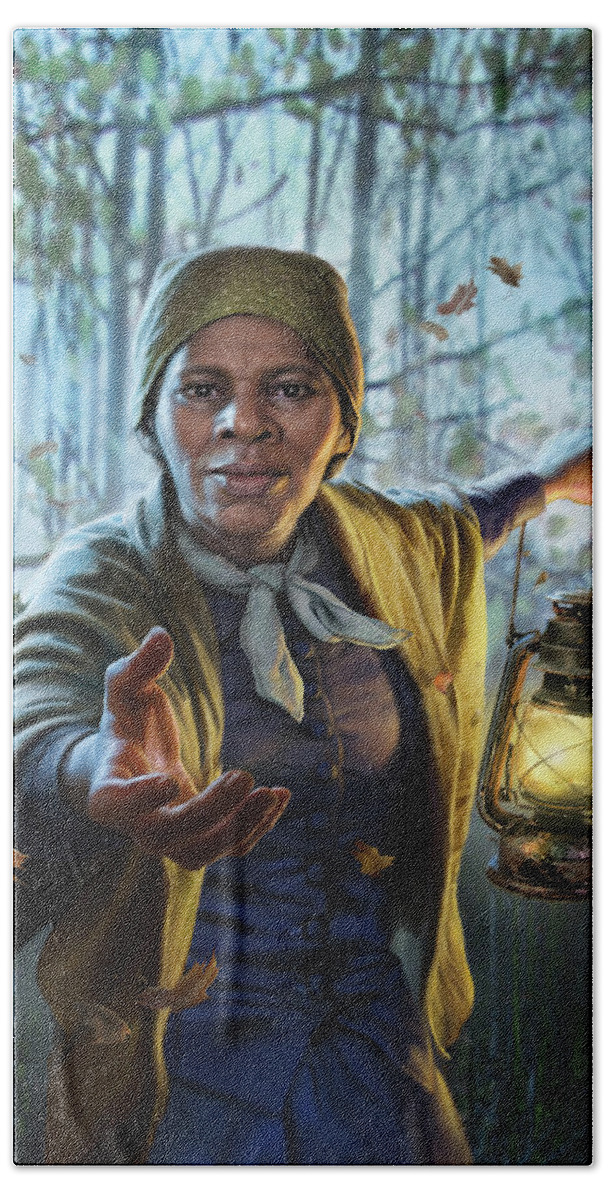 Underground Railroad Hand Towel featuring the digital art Harriet Tubman by Mark Fredrickson