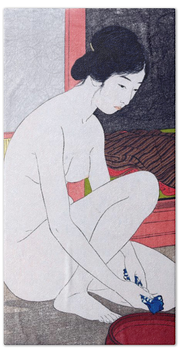 Hashiguchi Goyo Hand Towel featuring the painting Hashiguchi Goyo, Yokugo no onna - Woman after bath, 1915 by Vincent Monozlay