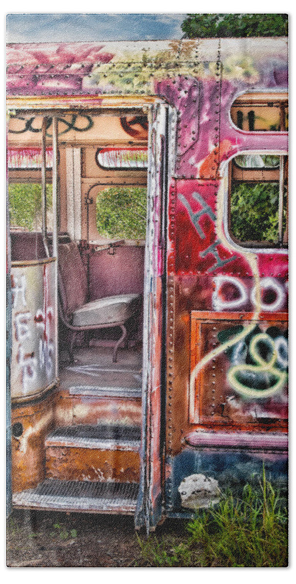 Graffiti Hand Towel featuring the photograph Haunted Graffiti Art Bus by Susan Candelario