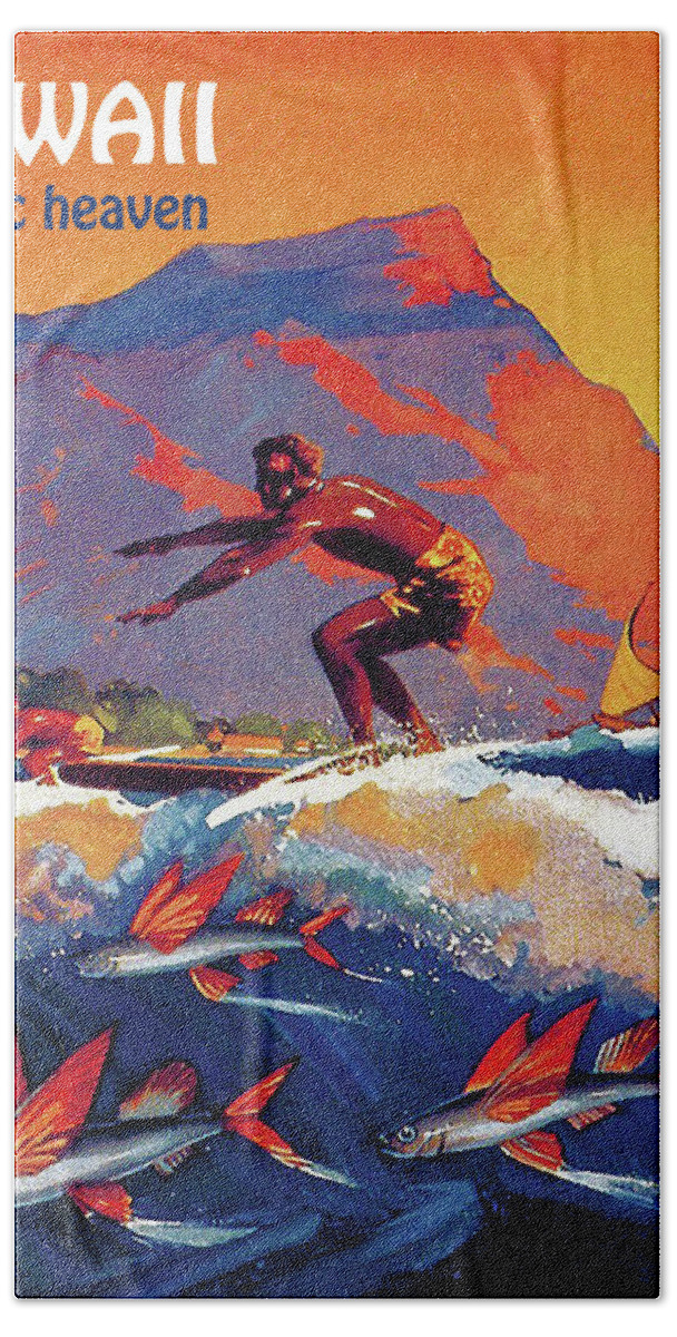Hawaii Bath Towel featuring the painting Hawaii, tropic heaven for surfers by Long Shot