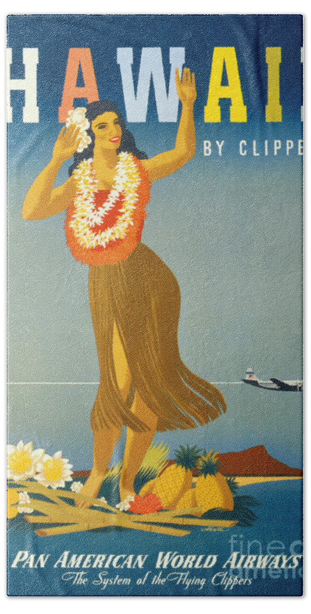 Vintage Bath Towel featuring the painting Hawaii Vintage Travel Poster Restored by Vintage Treasure
