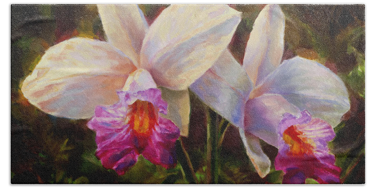 Art Bath Towel featuring the painting Hawaiian Bamboo Orchid by K Whitworth