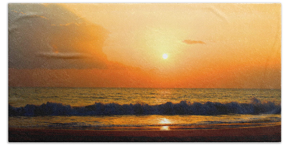 Sunset Hand Towel featuring the photograph Hawaiian Beach by Michael Rucker