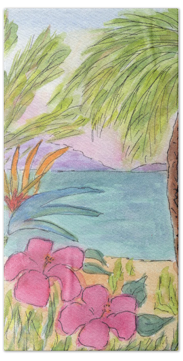 Watercolor Hand Towel featuring the painting Hawaiian Hibiscus by Marcy Brennan