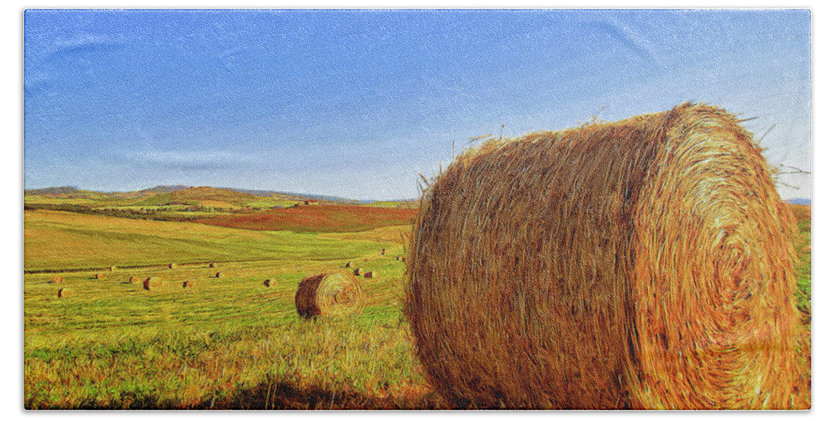 Hay Bales Bath Towel featuring the painting Hay Bales by Dominic Piperata