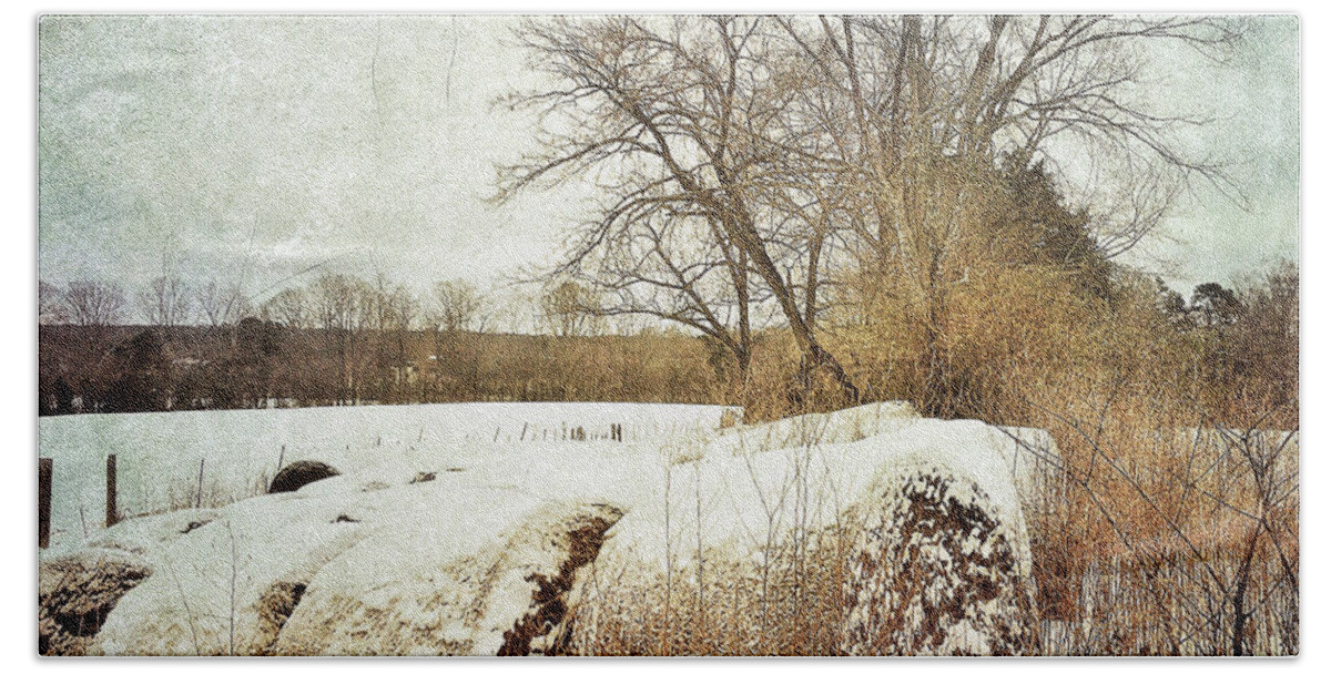 Photography Hand Towel featuring the photograph Hay Bales In Snow by Melissa D Johnston