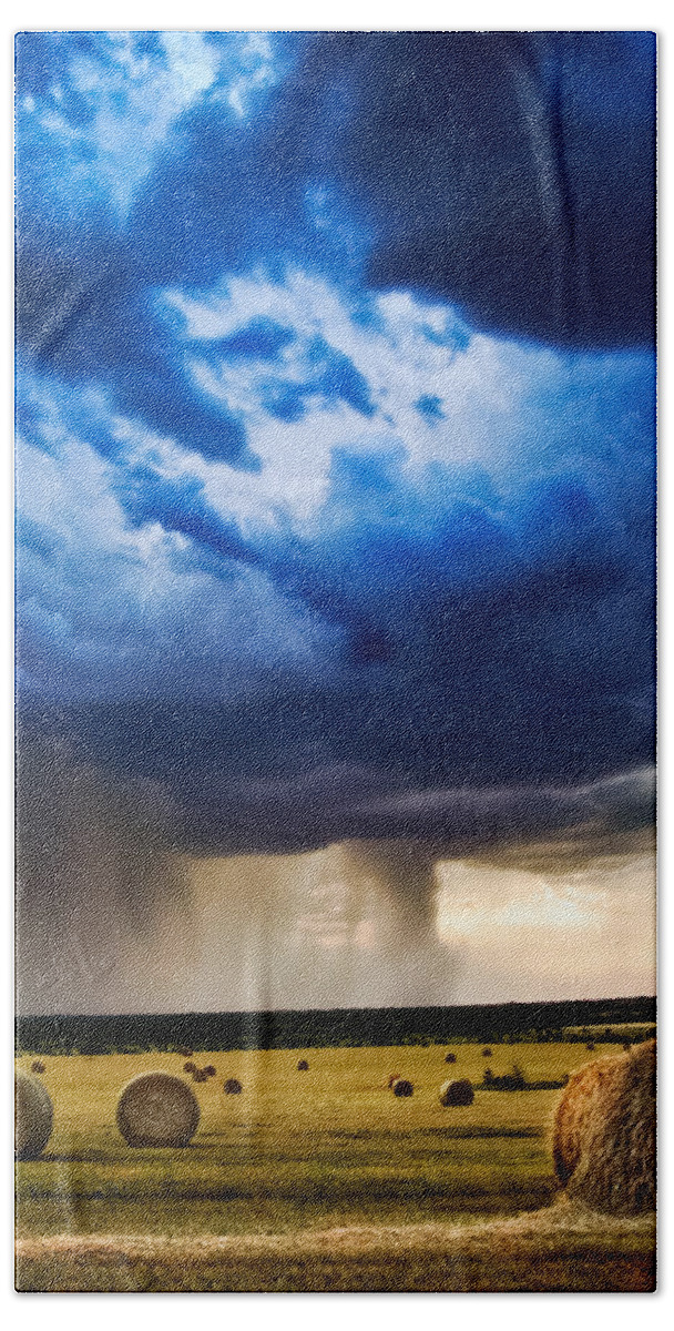 Storm Bath Towel featuring the photograph Hay in the Storm by Eric Benjamin