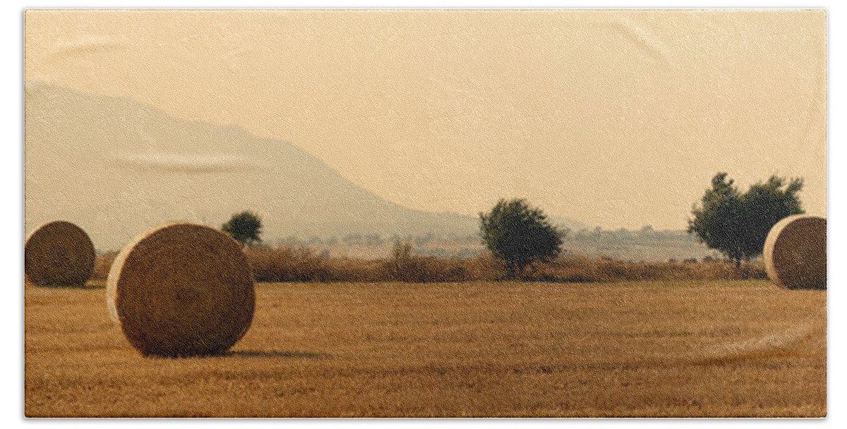 Agriculture Bath Towel featuring the photograph Hay Rolls by Stelios Kleanthous