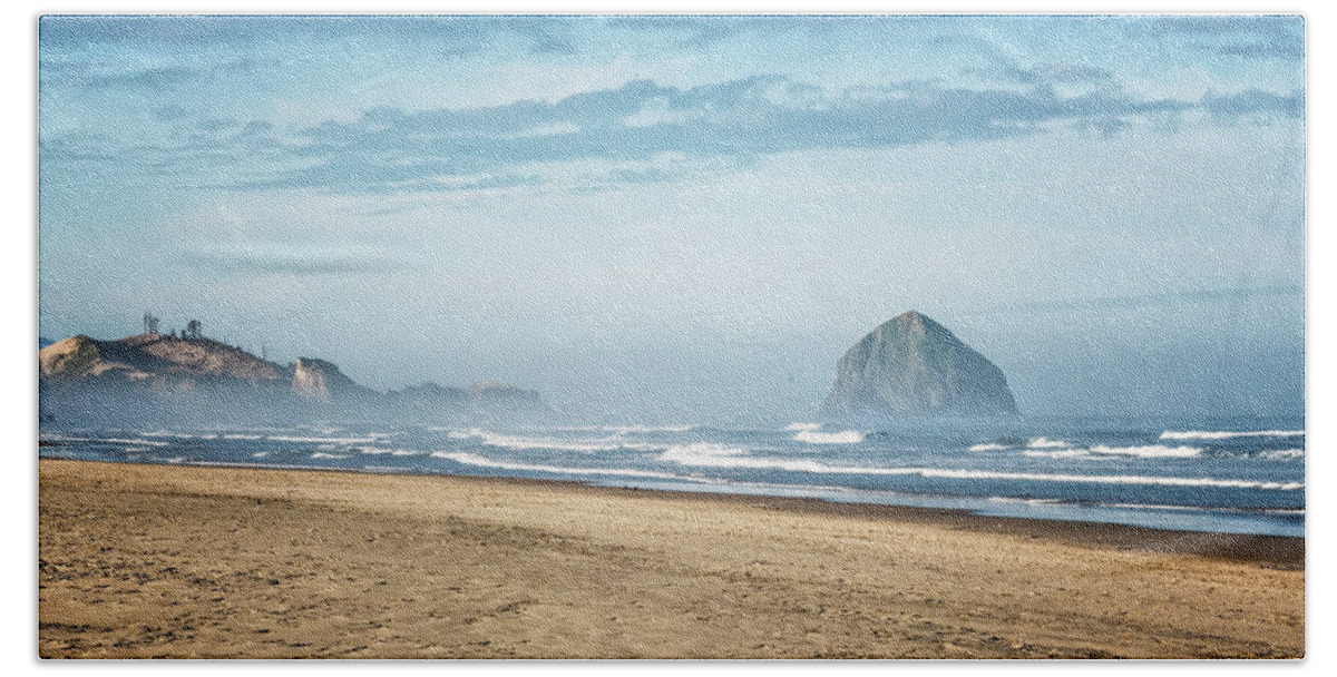 Oregon Coast Hand Towel featuring the photograph Haystack Rock Pacific City by Tom Singleton