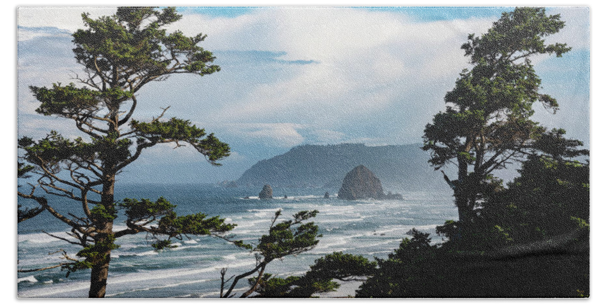 Cannon Beach Bath Towel featuring the photograph Haystack Views by Darren White