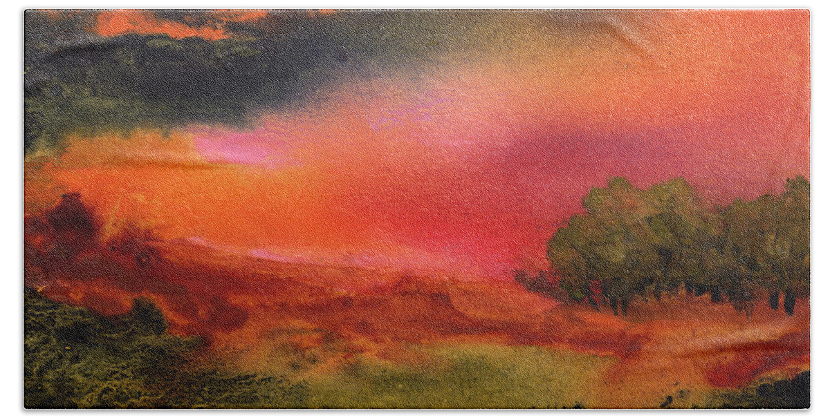 Sunset Hand Towel featuring the painting Hazy Lazy Sunset by Charlene Fuhrman-Schulz