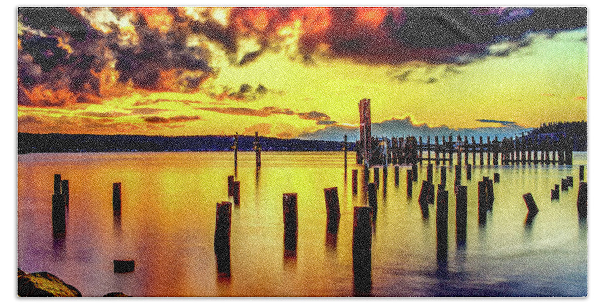 Titlow Hand Towel featuring the photograph HDR Vibrant Titlow Beach Sunset by Rob Green