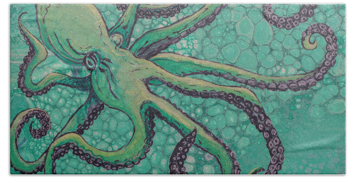 Octopus Hand Towel featuring the painting He'e Octopus by Darice Machel McGuire