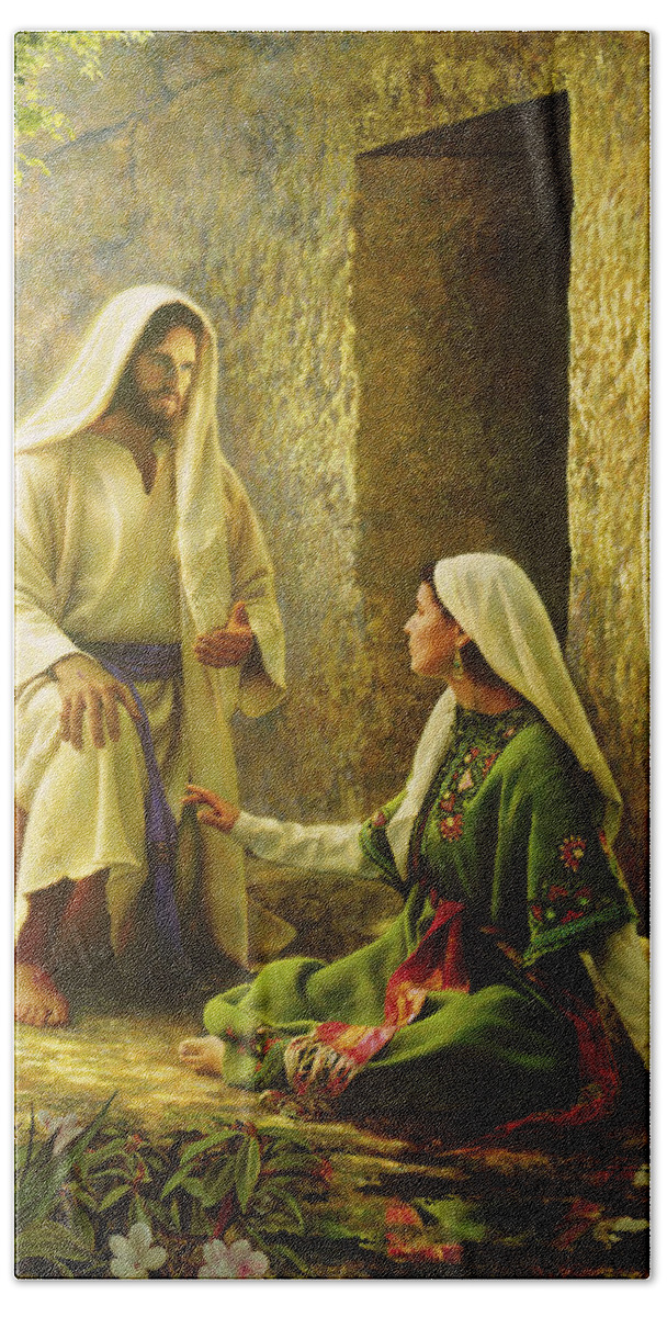 Jesus Bath Sheet featuring the painting He is Risen by Greg Olsen