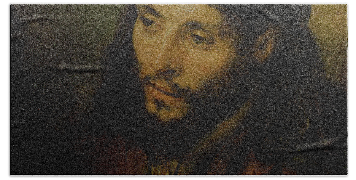 Head Hand Towel featuring the painting Head of Christ by Rembrandt